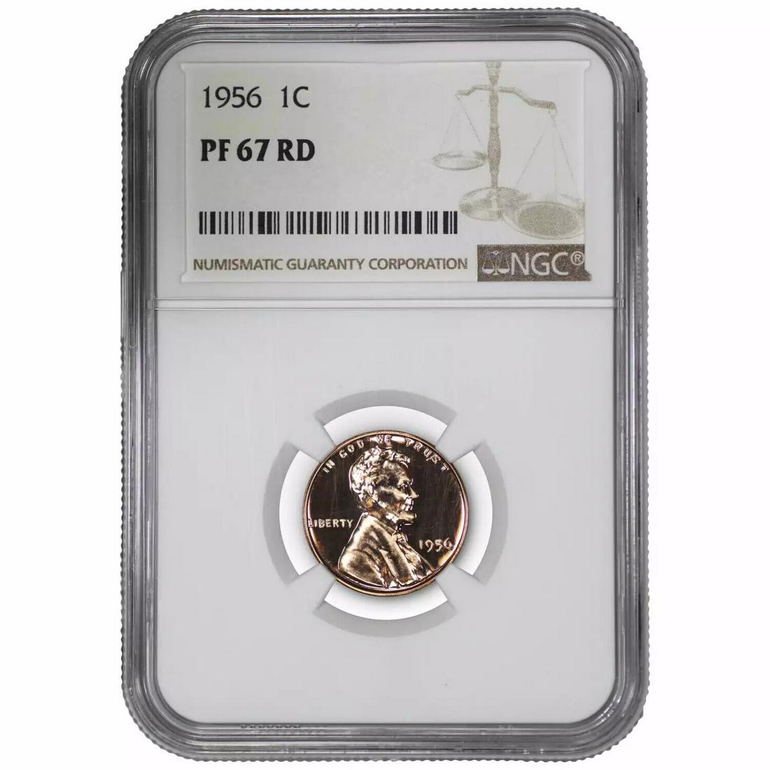 1956 PROOF LINCOLN WHEAT CENT PENNY 1C NGC CERTIFIED PF 67 RD: 1956 PROOF LINCOLN WHEAT CENT PENNY 1C NGC CERTIFIED PF 67 RD Certification: NGC Composition: Copper-Tin-Zinc Grade: PF-67 Year: 1956 Circulated/Uncirculated: Uncirculated Strike Type: PR Mint Locatio