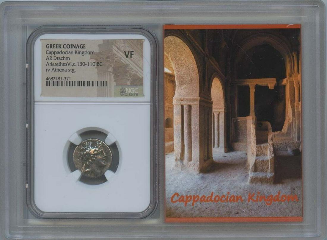 Cappadocian Kingdom 130-110 BC GREEK AR Drachm NGC VF20 Story Vault: Cappadocian Kingdom 130-110 BC GREEK AR Drachm NGC VF20 Story Vault Certification: NGC Certification Number: 4682281371 Denomination: Ancient Greek Grade: VF20 Date: NONE Pre-Owned The MYNT Guarantee: