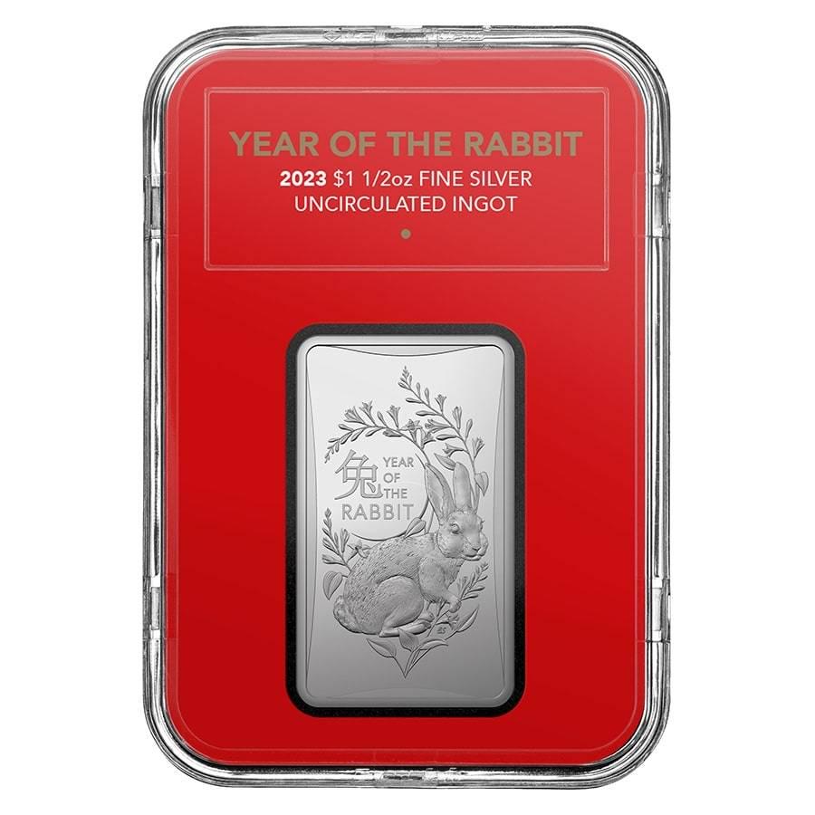 2023 1/2 oz Silver Lunar Year of the Rabbit Coin Bar .999 Fine BU - Royal Australian Mint: 2023 1/2 oz Silver Lunar Year of the Rabbit Coin Bar .999 Fine BU - Royal Australian Mint Year: 2023 Condition: Brilliant Uncirculated Finish: Frosted Purity: .999 Denomination: $1 (AUD) Actual Weight