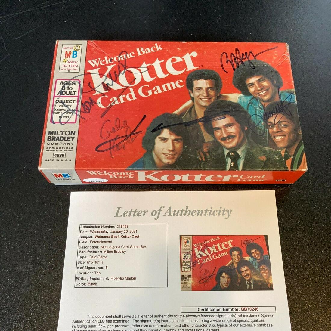 John Travolta Welcome Back Kotter Cast Signed 1976 Vintage Game JSA COA: John Travolta Welcome Back Kotter Cast Signed 1976 Vintage Game JSA COA Autograph Authentication: James Spence (JSA) Signed: Yes Industry: Movies Original/Reproduction: Original Pre-Owned The MYNT Gua