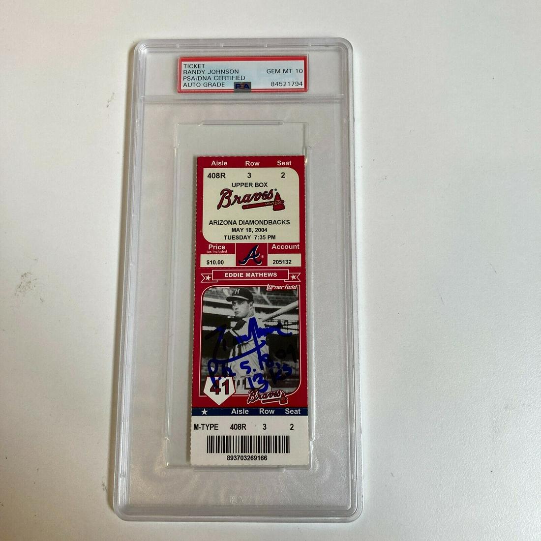 Randy Johnson Signed Inscribed Perfect Game Ticket May 18 2004 PSA DNA COA: Randy Johnson Signed Inscribed Perfect Game Ticket May 18 2004 PSA DNA COA Product: Ticket Stub Sport: Baseball-MLB Autograph Authentication: Professional Sports Authenticator (PSA) Team: Arizona Diam