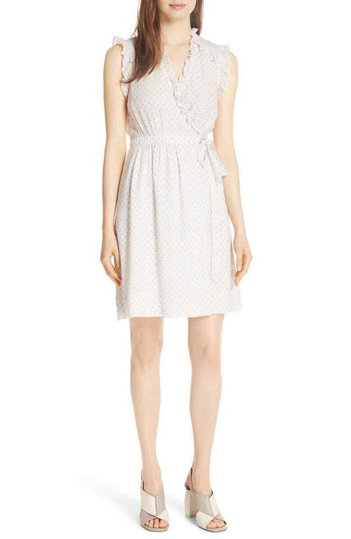 Rebecca Taylor Women's Ivory Dot Ruffle Faux Wrap Dress Size 10 L88201: Rebecca Taylor Women's Ivory Dot Ruffle Faux Wrap Dress Size 10 L88201 Pattern: Solid Sleeve Length: Sleeveless Neckline: V-Neck Size: 10 Color: Ivory Material: SILK Accents: Ruffle Dress Length: Knee
