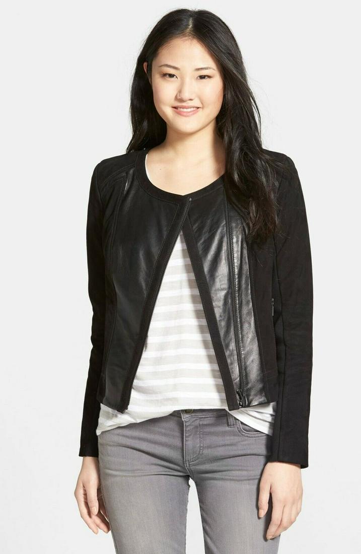 Halogen Suede Leather Black Jacket Size Large L33604