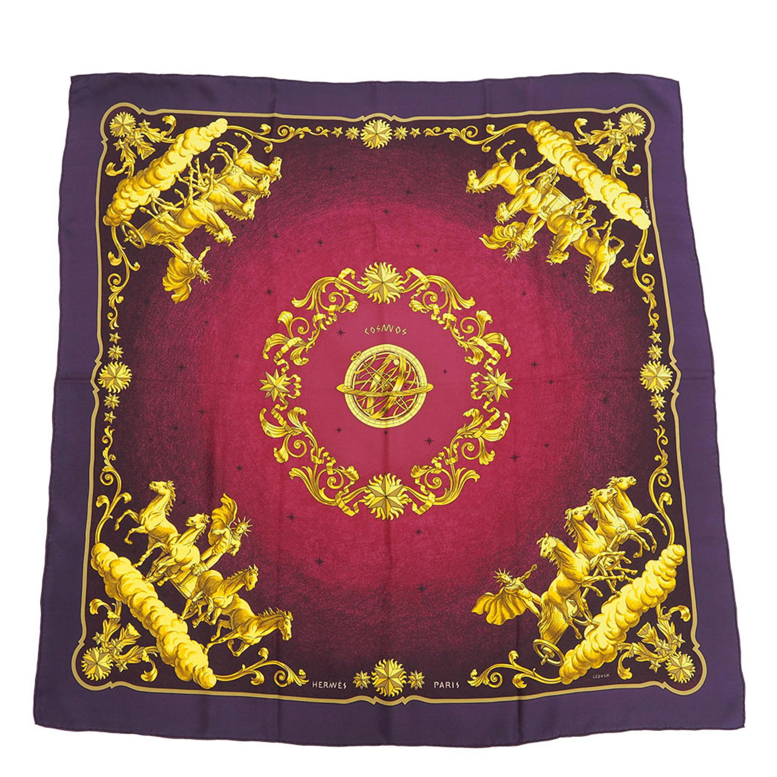 HERMES Hermes Carre 90 COSMOS Space View Horse Pink x Purple Scarf Muffler Rectangle: HERMES Hermes Carre 90 COSMOS Space View Horse Pink x Purple Scarf Muffler Rectangle Brand: Hermes Country of Origin: France Type: Scarf Color: Pink Purple Material: Silk Silk: Size (LxW): 90cm x 90cm