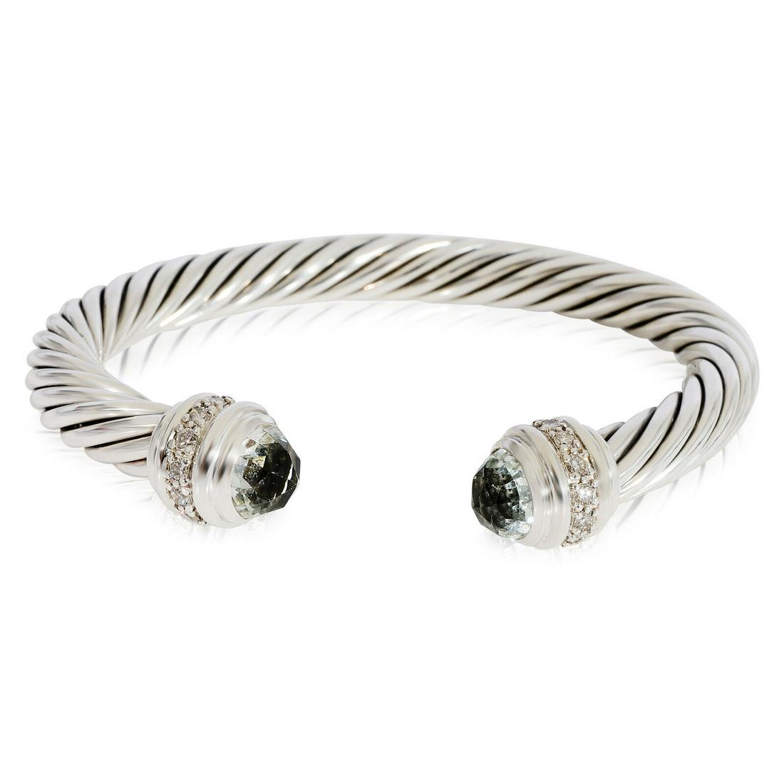 David Yurman Cable Classic Prasiolite Diamond Bracelet in Sterling Silver: David Yurman Cable Classic Prasiolite Diamond Bracelet in Sterling Silver Side Stone Shape: Round Brilliant Item Length: 6 in Side Stone Type: Diamond Side Stone Weight (Cts): 0.41 Main Stone: Prasiol
