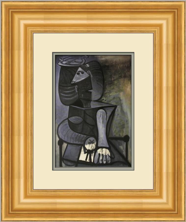 Pablo Picasso Seated Woman with a Flat Hat Custom Framed Print: Pablo Picasso Seated Woman with a Flat Hat Custom Framed Print Artist: Pablo Picasso Unit Of Sale: Single-Piece Work Size: Medium (up to 36in.) Custom Bundle: No Item Length: 17 in Region Of Origin: U