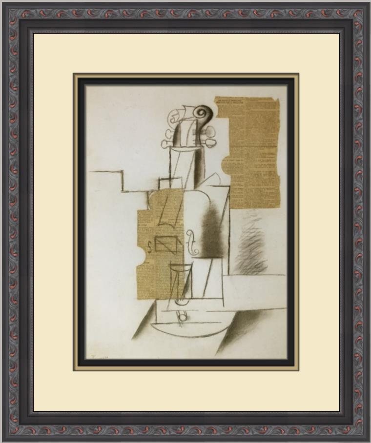 Pablo Picasso Violin Custom Framed Print: Pablo Picasso Violin Custom Framed Print Size: Medium Region Of Origin: United States Artist: Pablo Picasso Production Technique: Offset Lithograph Framing: Matted & Framed Style: Abstract Cubism Impr