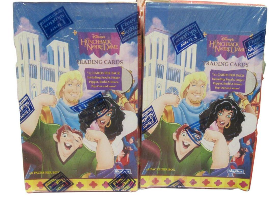 (4) Fleer Skybox Disney Hunchback of Notre Dame Sealed Trading Card Box 48 packs: (4) Fleer Skybox Disney Hunchback of Notre Dame Sealed Trading Card Box 48 packs Year Manufactured: 1992 Manufacturer: Fleer Configuration: Box Franchise: Disney PLEASE NOTE: Framed Large or heavy Ite