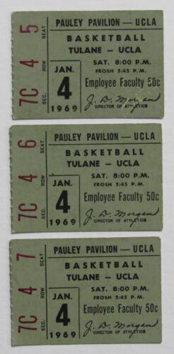 Jan 4th 1969 UCLA vs. Tulane (3) Ticket Stubs RARE Pauley Pavillion Alcindor: Jan 4th 1969 UCLA vs. Tulane (3) Ticket Stubs RARE Pauley Pavillion Alcindor Product: Ticket Team: UCLA Bruins League: NCAA Pre-Owned PLEASE NOTE: Framed Large or heavy Items do not have shipping cost