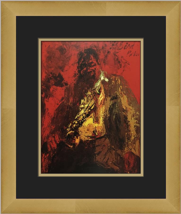 Leroy Neiman Charlie "Bird" Parker Custom Framed Print: Leroy Neiman Charlie "Bird" Parker Custom Framed Print Size: Medium (up to 36in.) Region Of Origin: united states Artist: LeRoy Neiman Production Technique: Lithography Framing: Matted & Framed Style:
