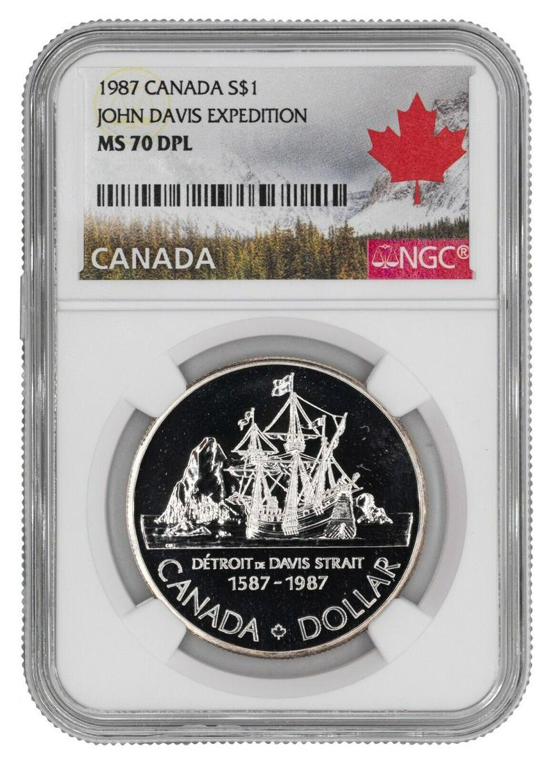 1987 JOHN DAVIS EXPEDITION CANADA SILVER DOLLAR $1 NGC CERT MS 70 DPL PROOF LIKE: 1987 JOHN DAVIS EXPEDITION CANADA SILVER DOLLAR $1 NGC CERT MS 70 DPL PROOF LIKE Certification: NGC Grade: MS 70 Year: 1987 Circulated/Uncirculated: Uncirculated Modified Item: No Coin: JOHN DAVIS EXP