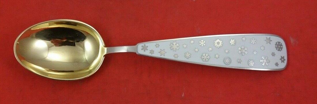 Christmas by A. Michelsen Sterling Silver Teaspoon 1945 Erik Herlow snow crystal: Christmas by A. Michelsen Sterling Silver Teaspoon 1945 Erik Herlow snow crystal Christmas by a. Michelsensterling silver teaspoon 1945 erik herlow snow crystals, vermeil and enameled 6 1/4" in the pa
