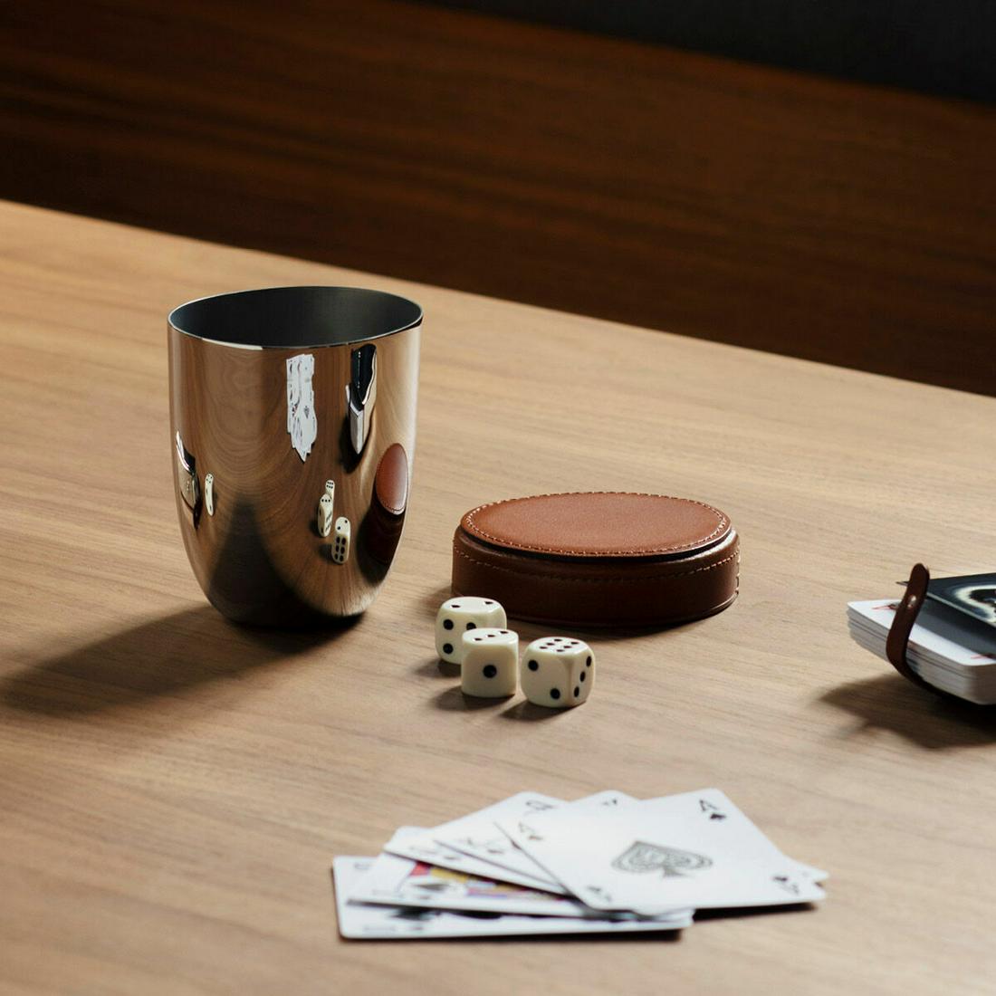 Sky by Georg Jensen Stainless Steel Bar Dice Cup and Dice Set for Travel - New: Sky by Georg Jensen Stainless Steel Bar Dice Cup and Dice Set for Travel - New Solve the eternal problem of what to buy for someone who has everything! this stylish dice set with stainless steel cup i