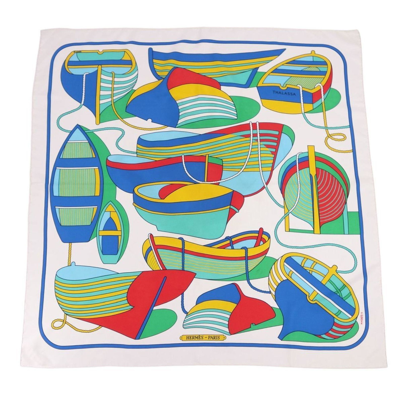 Hermes HERMES Carre 90 THALASSA boat pattern scarf large size stall ladies multicolor: Hermes HERMES Carre 90 THALASSA boat pattern scarf large size stall ladies multicolor Brand: Hermes Type: Scarf Gender: Women Color: Multi-color Material: Silk Silk: Size (LxW): 86cm / 33.85 Condition