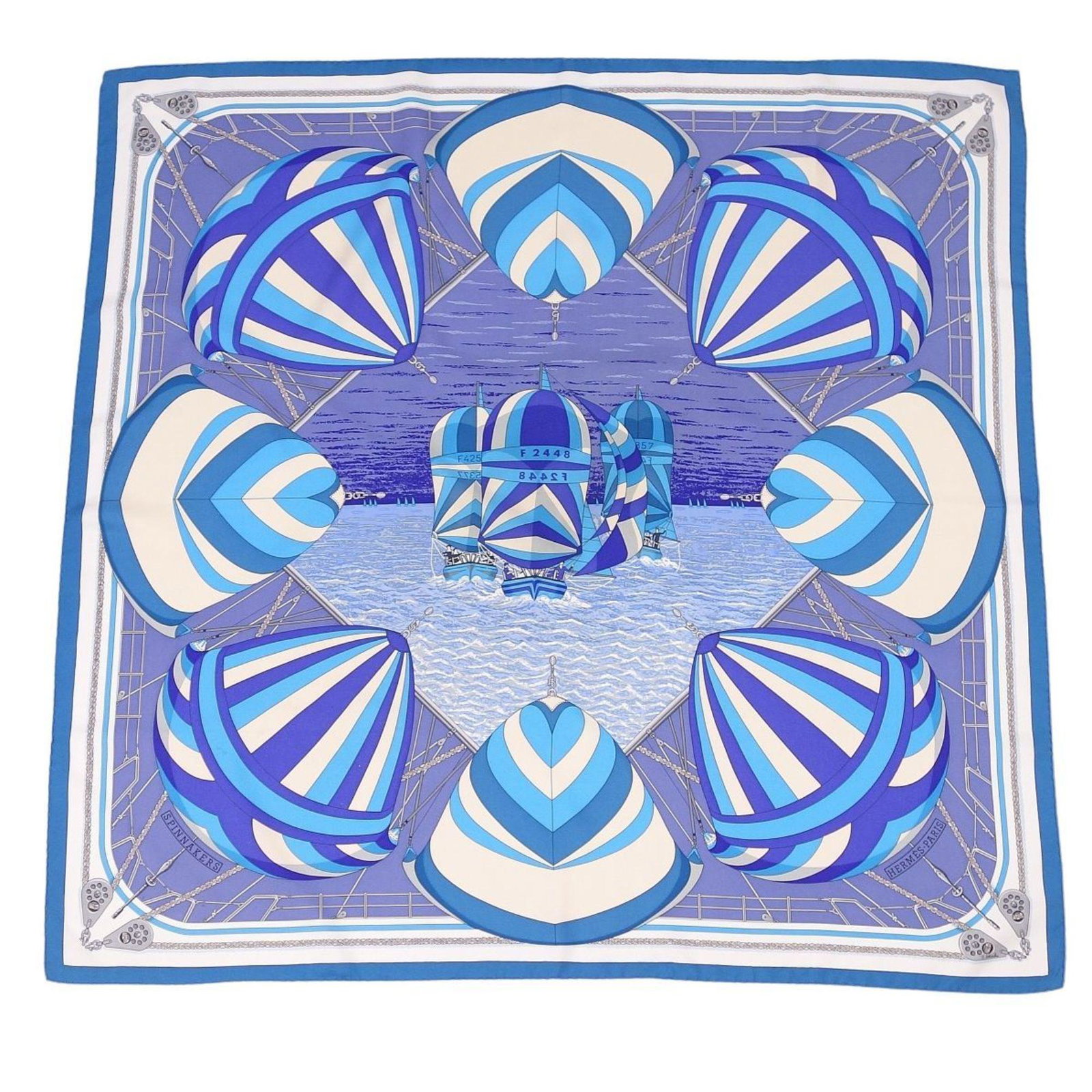 Hermes HERMES scarf muffler Carre 90 SPINNAKERS (spinnaker) silk 100% blue: Hermes HERMES scarf muffler Carre 90 SPINNAKERS (spinnaker) silk 100% blue Brand: Hermes Country of Origin: France Type: Scarf Gender: Women Color: Blue Material: Silk100% Silk: 100% Size (LxW): 89cm 