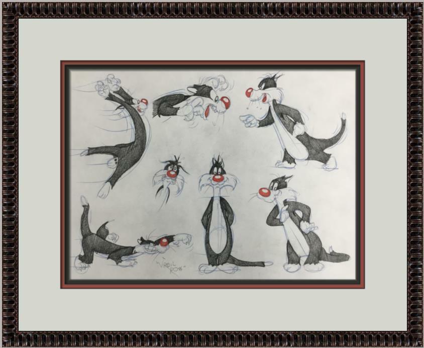 Virgil Ross Original Signed Model Sheet Drawing SYLVESTER THE CAT HUGE DRAWING: Virgil Ross Original Signed Model Sheet Drawing SYLVESTER THE CAT HUGE DRAWING Features: Original Framed Matted Item Width: 17 Title: Looney Tunes & Merrie Melodies Item Height: 13 1/2 Illustrator: Vi