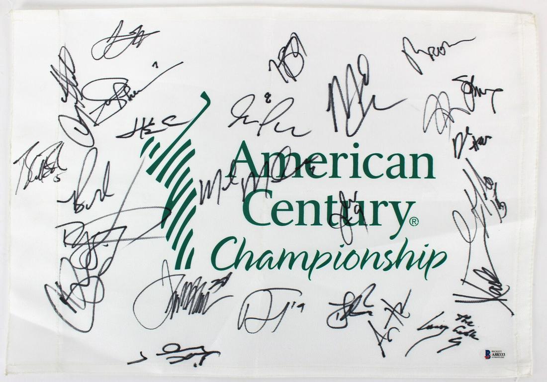American Century (24) Goff Webber Davis Allen Signed Pin Flag BAS #A88333: American Century (24) Goff Webber Davis Allen Signed Pin Flag BAS #A88333 Sport: Golf Original/Reprint: Original Player: Jared Goff Doug Flutie Joe Theismann Herm Edwards Blake Bortl Autograph Authent