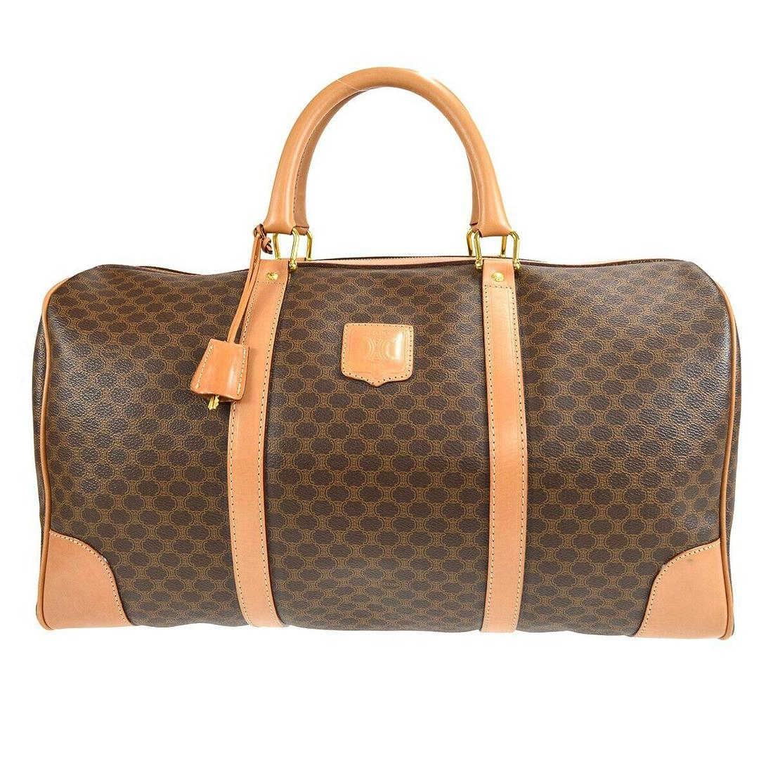 CELINE Macadam Pattern Boston Handbag Purse Brown PVC Leather M14: CELINE Macadam Pattern Boston Handbag Purse Brown PVC Leather M14 Bag Width: 18 in Pattern: Macadam Bag Height: 9 in Closure: Zipper Occasion: Travel Size: Medium Handle Style: Double Handles Lining M