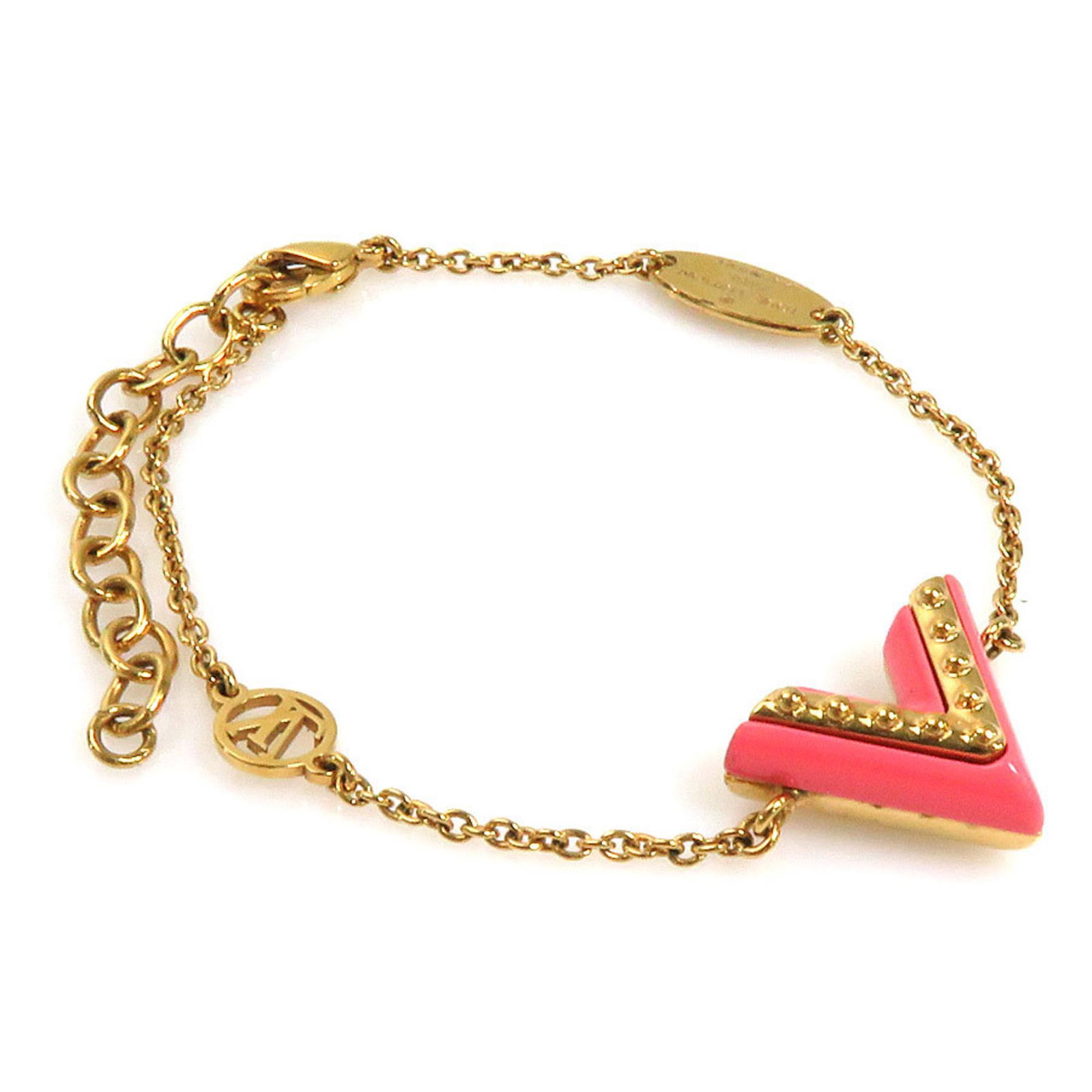 Louis Vuitton Bracelet Essential V Gold x Pink Metal Material Women's M63184: Louis Vuitton Bracelet Essential V Gold x Pink Metal Material Women's M63184 Brand: Louis Vuitton Country of Origin: Italy Type: Charm bracelet Gender: Women Color: Gold Pink Length: 14cm - 17.5cm / 5