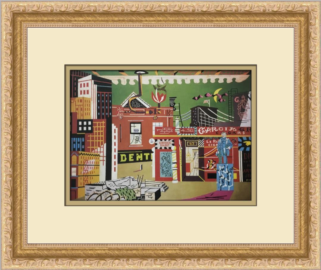 Stuart Davis New York under Gaslight Custom Framed Print: Stuart Davis New York under Gaslight Custom Framed Print Size: Medium (up to 36in.) Region Of Origin: United States Artist: Stuart Davis Production Technique: Lithography Framing: Matted & Framed Styl
