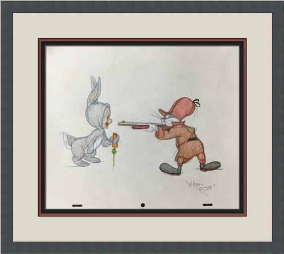 Virgil Ross Original Signed Model Sheet Drawing Bugs Bunny Hunter
