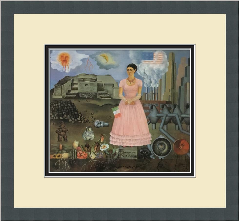Frida Kahlo Self-Portrait on the Border Mexico-US Newly Custom Framed Print: Frida Kahlo Self-Portrait on the Border Mexico-US Newly Custom Framed Print Features: Framed Matted Region Of Origin: usa Item Width: 14 in Title: Self Portrait Border of Mexico US Production Techniqu