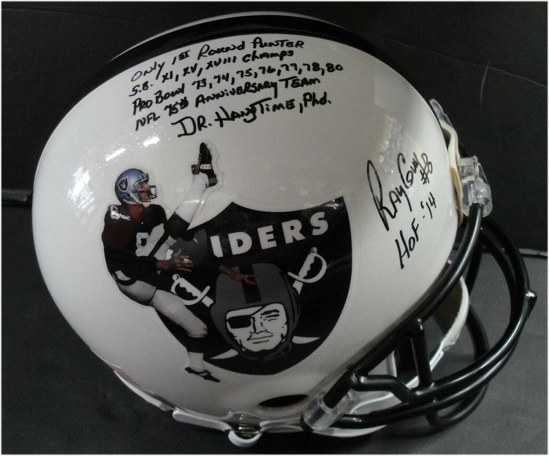 Ray Guy Hand Signed Auto Oakland Raiders Full Size Helmet JSA WP3718226: Ray Guy Hand Signed Auto Oakland Raiders Full Size Helmet JSA WP3718226 Sport: Football-NFL Product: Helmet Original/Reprint: Original Player: Ray Guy Team: Oakland Raiders Autograph Authentication: J
