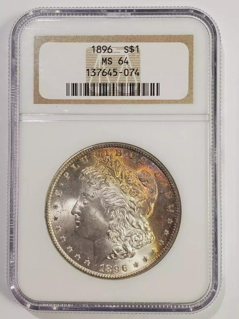 1896 P Morgan Silver Dollar NGC MS-64: 1896 P Morgan Silver Dollar NGC MS-64 Certification: NGC Composition: Silver Grade: MS-64 Year: 1896 Circulated/Uncirculated: Uncirculated Strike Type: MS Mint Location: Philadelphia Country: USA Km N