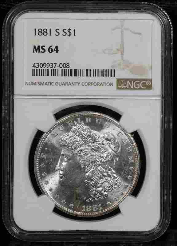 NGC 1881-s Morgan Dollar $1 Graded ms64 By NGC: NGC 1881-s Morgan Dollar $1 Graded ms64 By NGC The MYNT Guarantee: All items in this auction are guaranteed to be 100% authentic. At Your Service: At MYNT, our Customer Support Specialists (supp