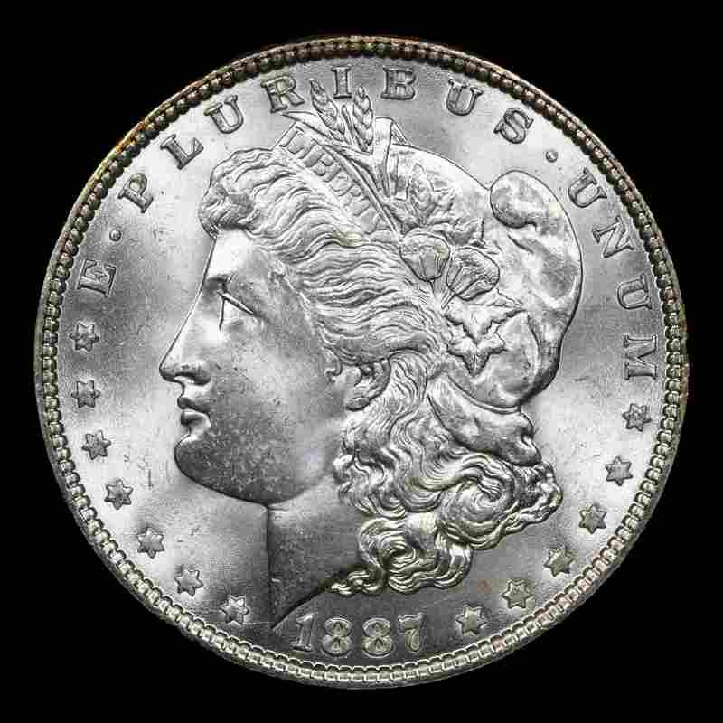 1887-p Morgan Dollar $1 Graded ms66+ By SEGS: 1887-p Morgan Dollar $1 Graded ms66+ By SEGS MYNT Auctions does not necessarily agree with SEGS grade on this example. Please inspect images and conduct your own research before bidding. The MYNT Guar