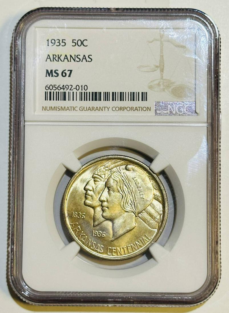 1935 P NGC MS-67 ARKANSAS: 1935 P NGC MS-67 ARKANSAS Certification: NGC Composition: Silver Grade: MS-67 Year: 1935 Circulated/Uncirculated: Uncirculated Strike Type: MS Mint Location: Philadelphia Country: USA Km Number: Unkno