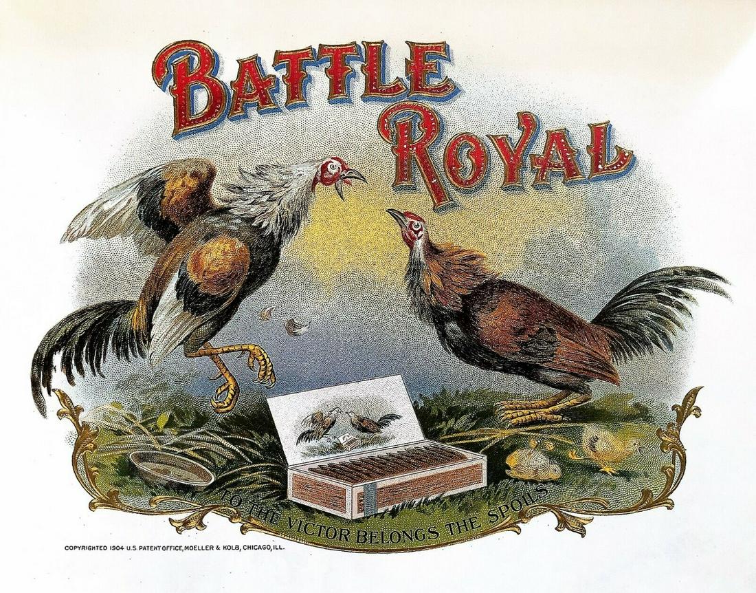 Battle Royal - Cockfighting Cigar Box Label Art Repro 1900's Custom Framed