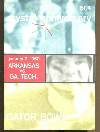1960 Gator Bowl Program Arkansas Razorbacks V Tech 1/2 Ex/mt 68481