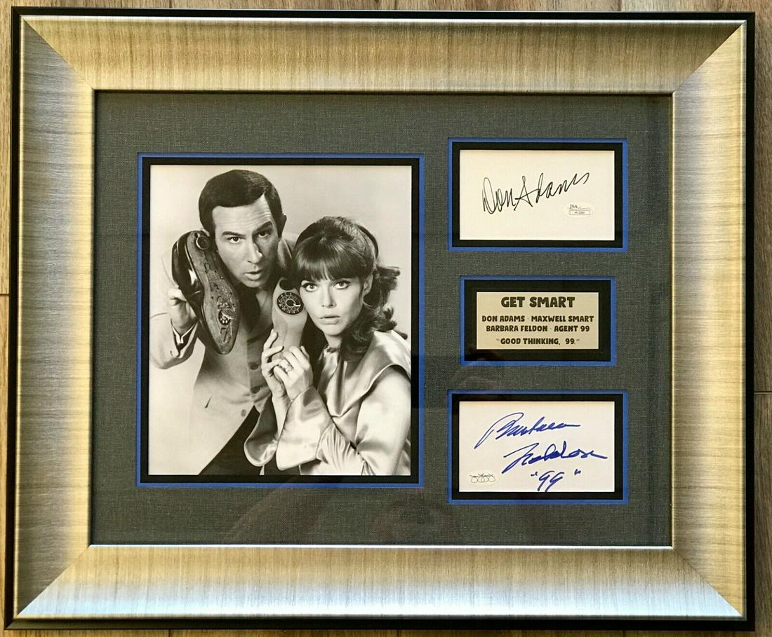 DON ADAMS/ BARBARA FELDON (Get Smart) signed custom framed display-JSA: DON ADAMS/ BARBARA FELDON (Get Smart) signed custom framed display-JSA Autograph Authentication: James Spence (JSA) Industry: Television Original/Reproduction: Original Object Type: Index Card Show: G