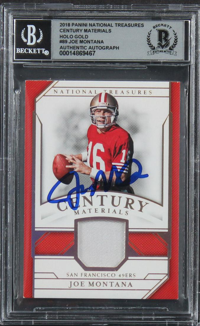 Joe Montana Signed 2018 Panini National Treasures Gold #89 Card Auto 10 BAS Slab: Joe Montana Signed 2018 Panini National Treasures Gold #89 Card Auto 10 BAS Slab Graded: Yes Sport: Football-NFL League: NFL Team: San Francisco 49ers Certification Number: 14869467 Product Coa: Becke
