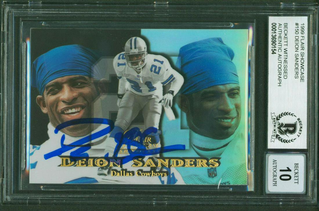 Cowboys Deion Sanders Signed 1999 Flair Showcase #150 Card Auto 10! BAS Slabbed: Cowboys Deion Sanders Signed 1999 Flair Showcase #150 Card Auto 10! BAS Slabbed Graded: Yes Sport: Football-NFL League: NFL Team: Dallas Cowboys Certification Number: 13690154QTY Product Coa: Beckett