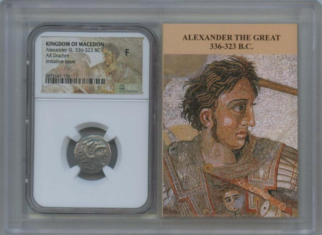 Alexander III 336-323 BC MACEDON Imitative Drachm NGC F12 Story Vault: Alexander III 336-323 BC MACEDON Imitative Drachm NGC F12 Story Vault Certification: NGC Certification Number: 5872641195 Denomination: Ancient Greek Grade: F12 Date: NONE Pre-Owned The MYNT Guarantee