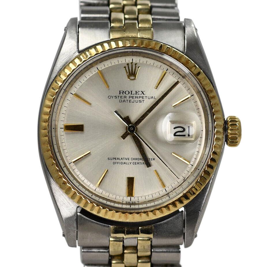 Rolex Vintage Datejust 14k/Stainless Steal 2-tone Wristwatch: Rolex Vintage Datejust 14k/Stainless Steal 2-tone Wristwatch Seller Warranty: Yes Vintage: Yes With Manual/Booklet: No Brand: Rolex Case Size: 36mm Movement: Automatic Year Manufactured: 1963 Band Mat