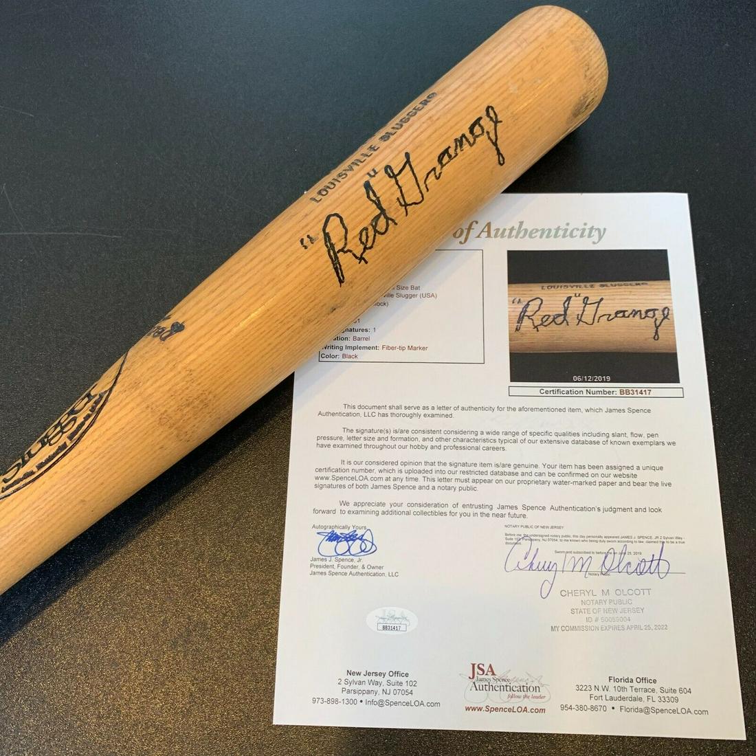 Red Grange Signed Louisville Slugger Yankees Game Used Bat With JSA COA RARE: Red Grange Signed Louisville Slugger Yankees Game Used Bat With JSA COA RARE Product: Bat Sport: Football-NFL Autograph Authentication: James Spence (JSA) Player: Red Grange Original/Reprint: Original