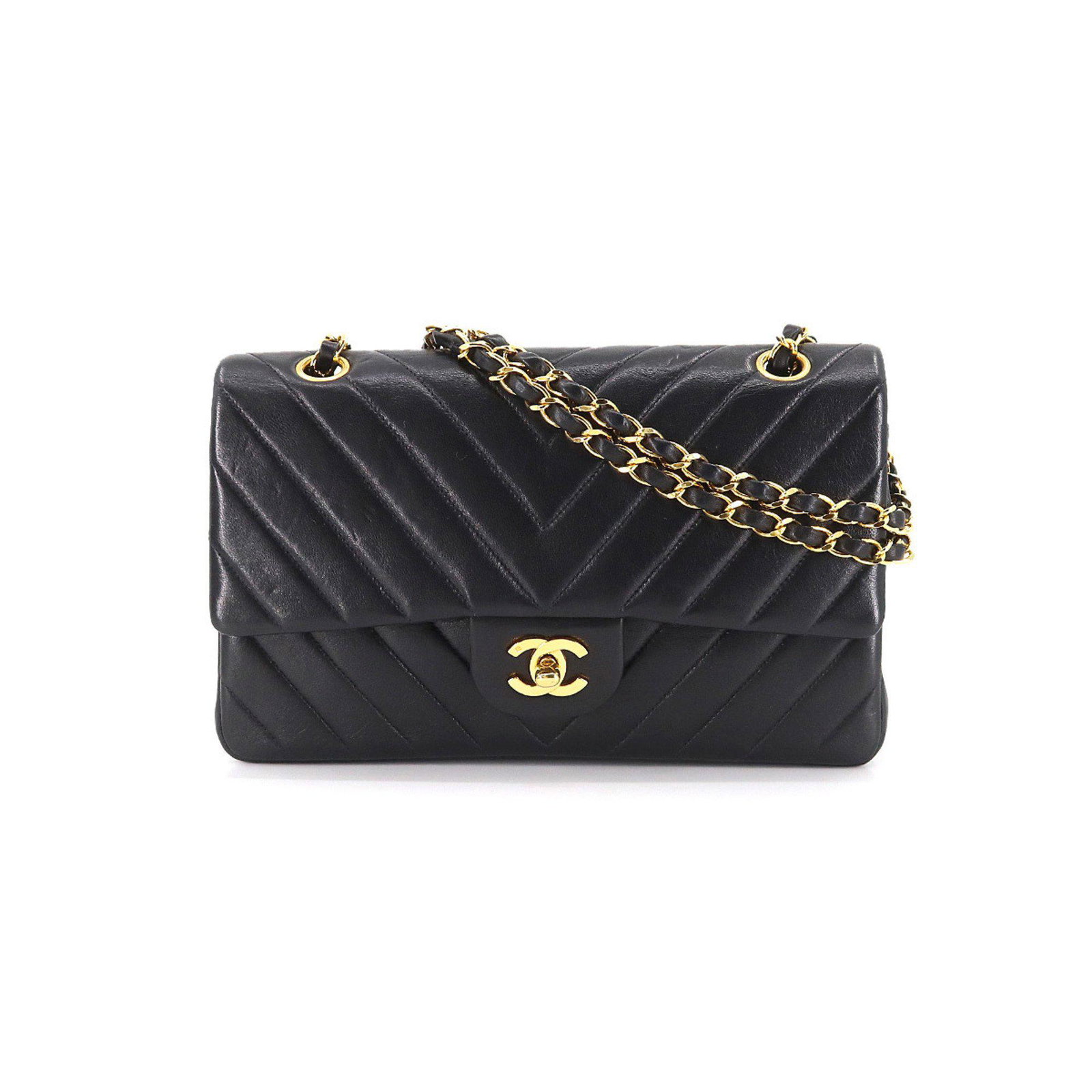 Chanel CHANEL chevron V stitch chain shoulder bag leather black A01112 gold metal fittings Chevron: Chanel CHANEL chevron V stitch chain shoulder bag leather black A01112 gold metal fittings Chevron Bag Brand: Chanel Line: Chevron (V Stitch) Model: A01112 Type: Shoulder bag Material: Leather Leather