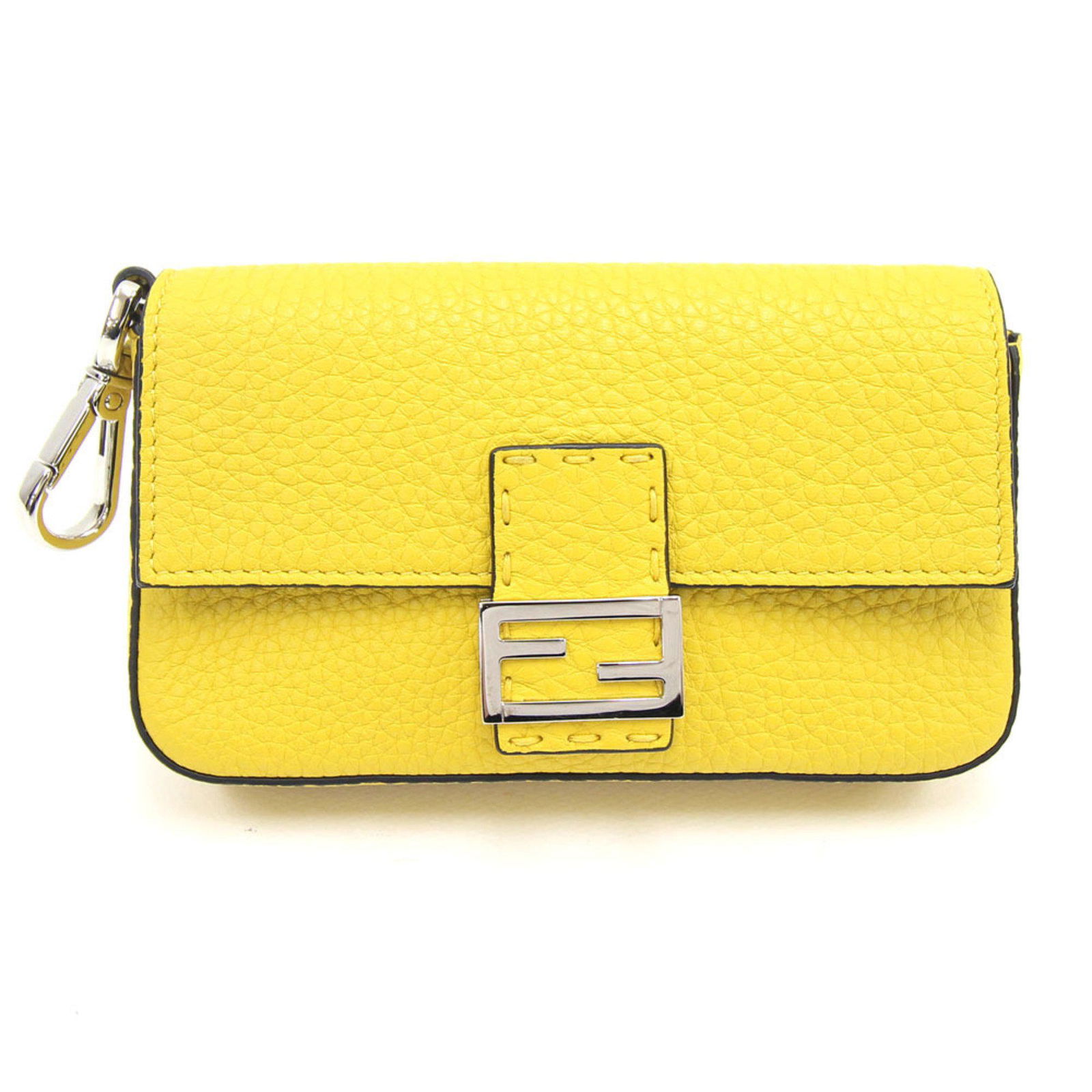Fendi Pouch Micro Baguette 7ar779 Yellow Leather Women s Hook Key