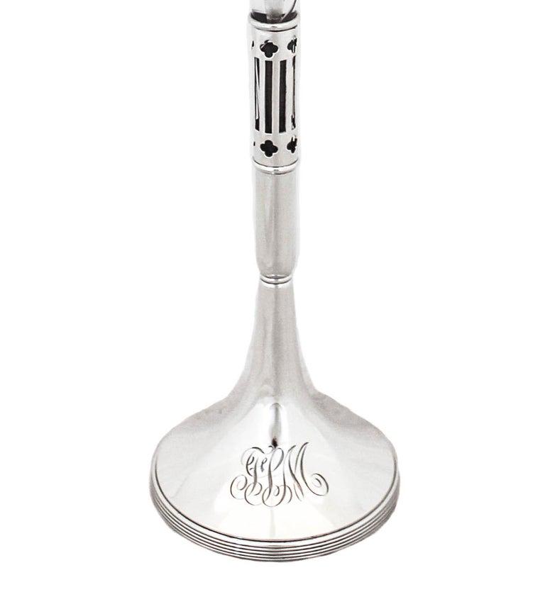 Sterling and Crystal Bud Vase: Sterling and Crystal Bud Vase Creator:: William Durgin (Manufacturer) Dimensions:: Height: 17 in (43.18 cm) Dimensions:: Diameter: 3.5 in (8.89 cm) Materials and Techniques:: Sterling Silver Place of