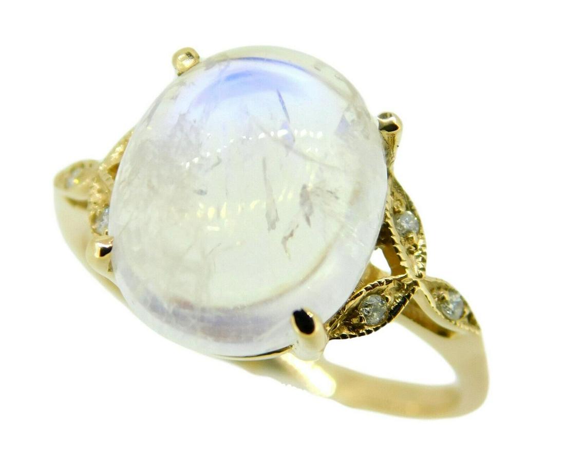 14k Gold 4.8ct Rainbow Genuine Natural Moonstone Diamond Ring Jewelry: 14k Gold 4.8ct Rainbow Genuine Natural Moonstone Diamond Ring Jewelry (#J4726) All of our jewelry is guaranteed authentic by our graduate gemologist of the gemological institute of america (gia). 14k