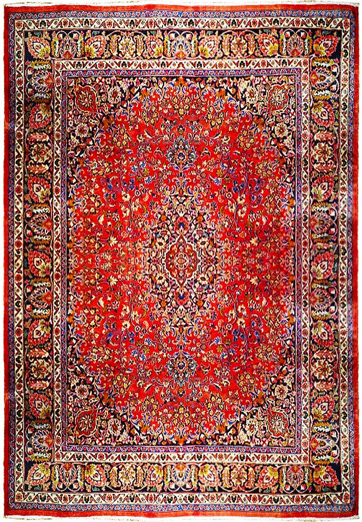 10' x 12' Red Orange Semi Antique Persian Kashan Rug 74655: 10' x 12' Red Orange Semi Antique Persian Kashan Rug 74655 Size in Feet: Width: 10 x Length: 12 Size in Inches: Width:0120 in x Length: 144 in Colors: Red Orange Ivory Weave: 100% Handmade Pile: 3/8 W