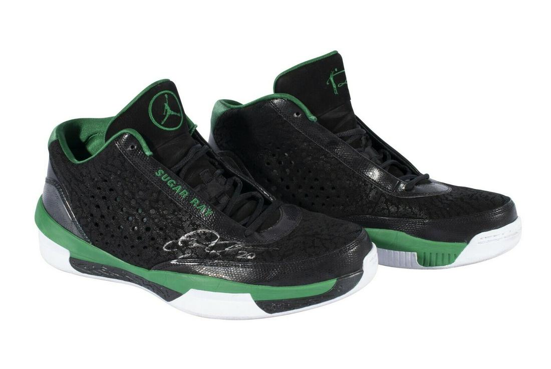 Ray Allen Signed 2010-11 Game Used "Sugar Ray" Jordan Shoes With Beckett COA: Ray Allen Signed 2010-11 Game Used "Sugar Ray" Jordan Shoes With Beckett COA Product: Ball Autograph Authentication: Beckett Player: Ray Allen Original/Reprint: Original Features: Used in Game Pre-Own