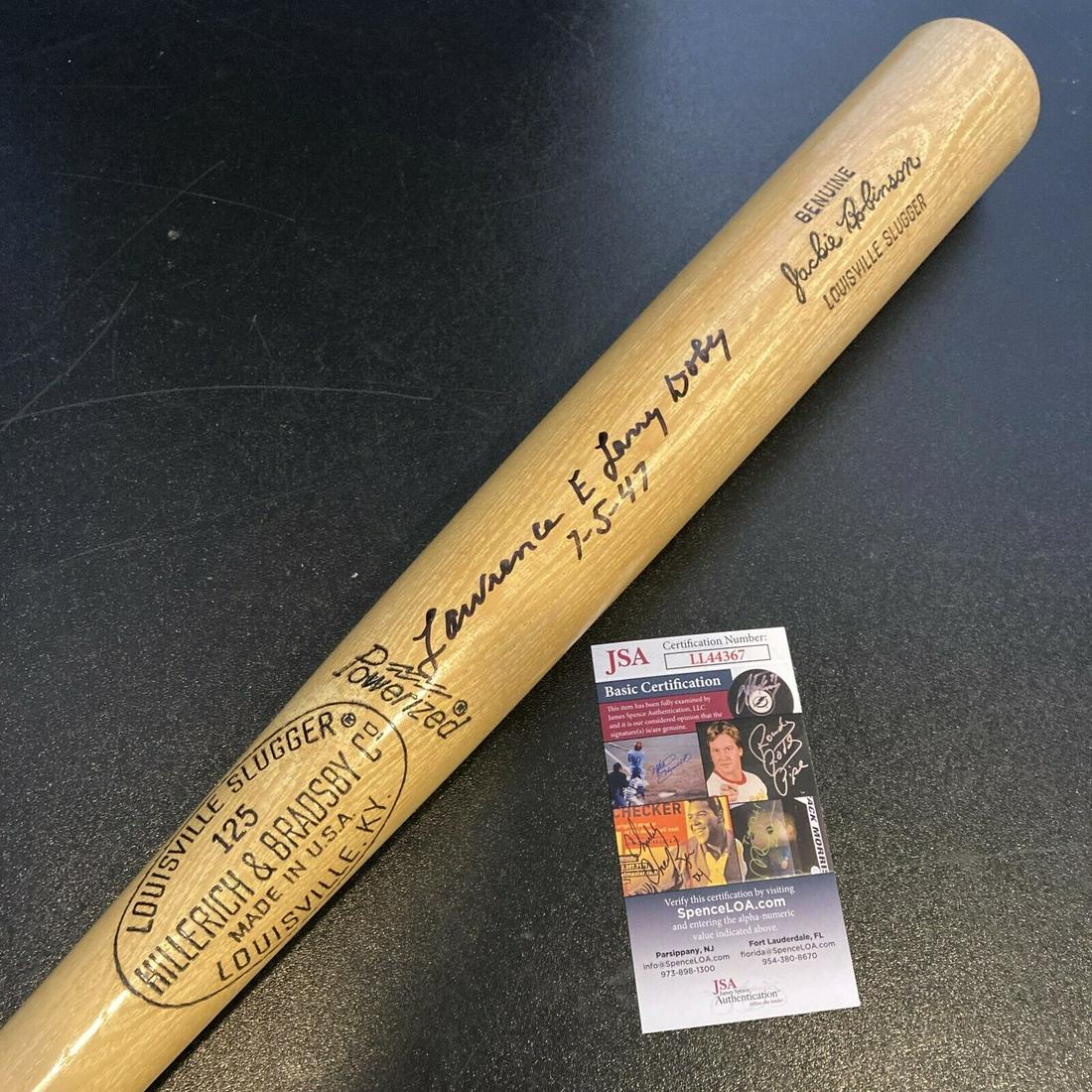Lawrence Eugene Larry Doby Full Name July 5 1947 Signed Jackie Robinson Bat JSA: Lawrence Eugene Larry Doby Full Name July 5 1947 Signed Jackie Robinson Bat JSA Product: Bat Sport: Baseball-MLB Autograph Authentication: James Spence (JSA) Original/Reprint: Original Pre-Owned PLEAS