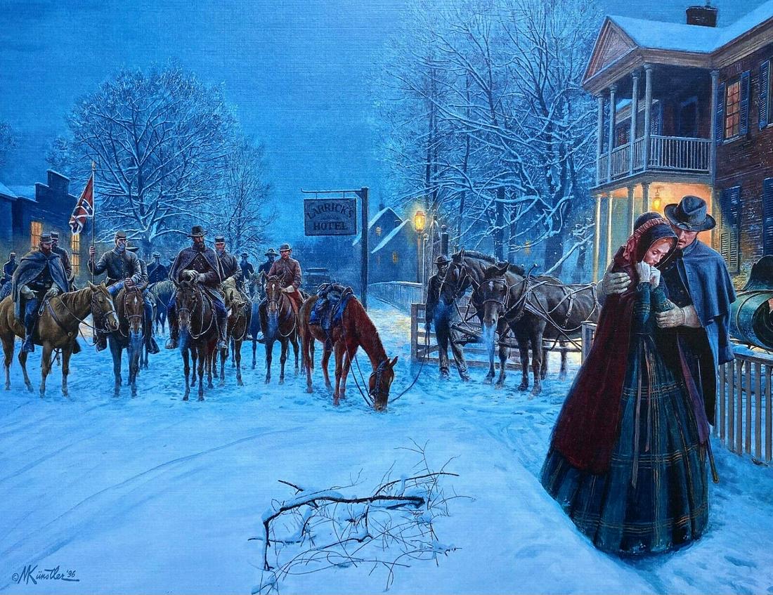 Mort Kunstler Civil War Print - Wayside Fairwell Custom Gallery Framed: Mort Kunstler Civil War Print - Wayside Fairwell Custom Gallery Framed Features: Framed Matted Region Of Origin: New York USA Item Width: 18 in Production Technique: Off Set Lithograph Item Length: 12