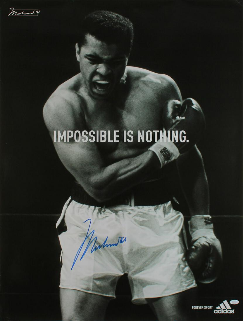Muhammad Ali Signed 26.75x33.75 Adidas Promotional Poster JSA #XX66088: Muhammad Ali Signed 26.75x33.75 Adidas Promotional Poster JSA #XX66088 Sport: Boxing Product: Photo Original/Reprint: Original Player: Muhammad Ali Autograph Authentication: JSA Product Coa: JSA Produ