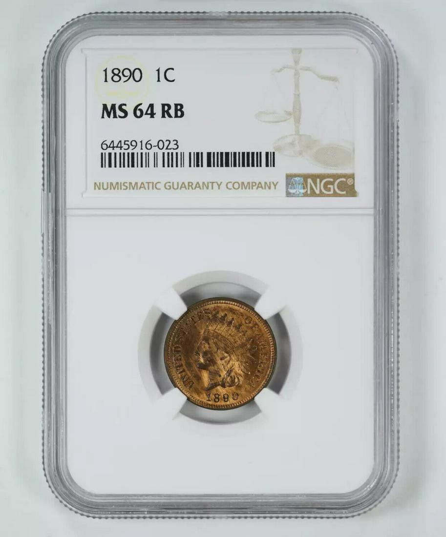 1890 INDIAN HEAD CENT PENNY 1C NGC MS 64 RB MINT STATE UNC - LOTS OF RED (023): 1890 INDIAN HEAD CENT PENNY 1C NGC MS 64 RB MINT STATE UNC - LOTS OF RED (023) Certification: NGC Composition: Copper Grade: MS-64 Year: 1890 Circulated/Uncirculated: Uncirculated Strike Type: MS Mint