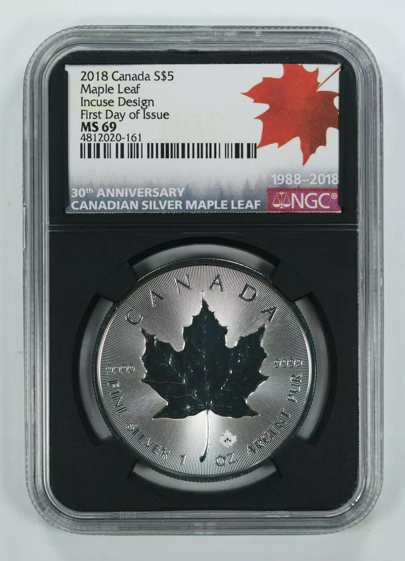 コレクション NGC MS69 2018 Canada Maple Leaf $5 2018 Canada 🇨🇦 Silver $5 Maple Leaf-30th Anniversary-NGC